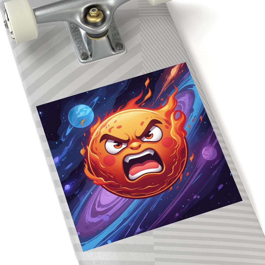 Angry Cosmic Sun Square Sticker – Weatherproof Indoor/Outdoor Vinyl, Customizable