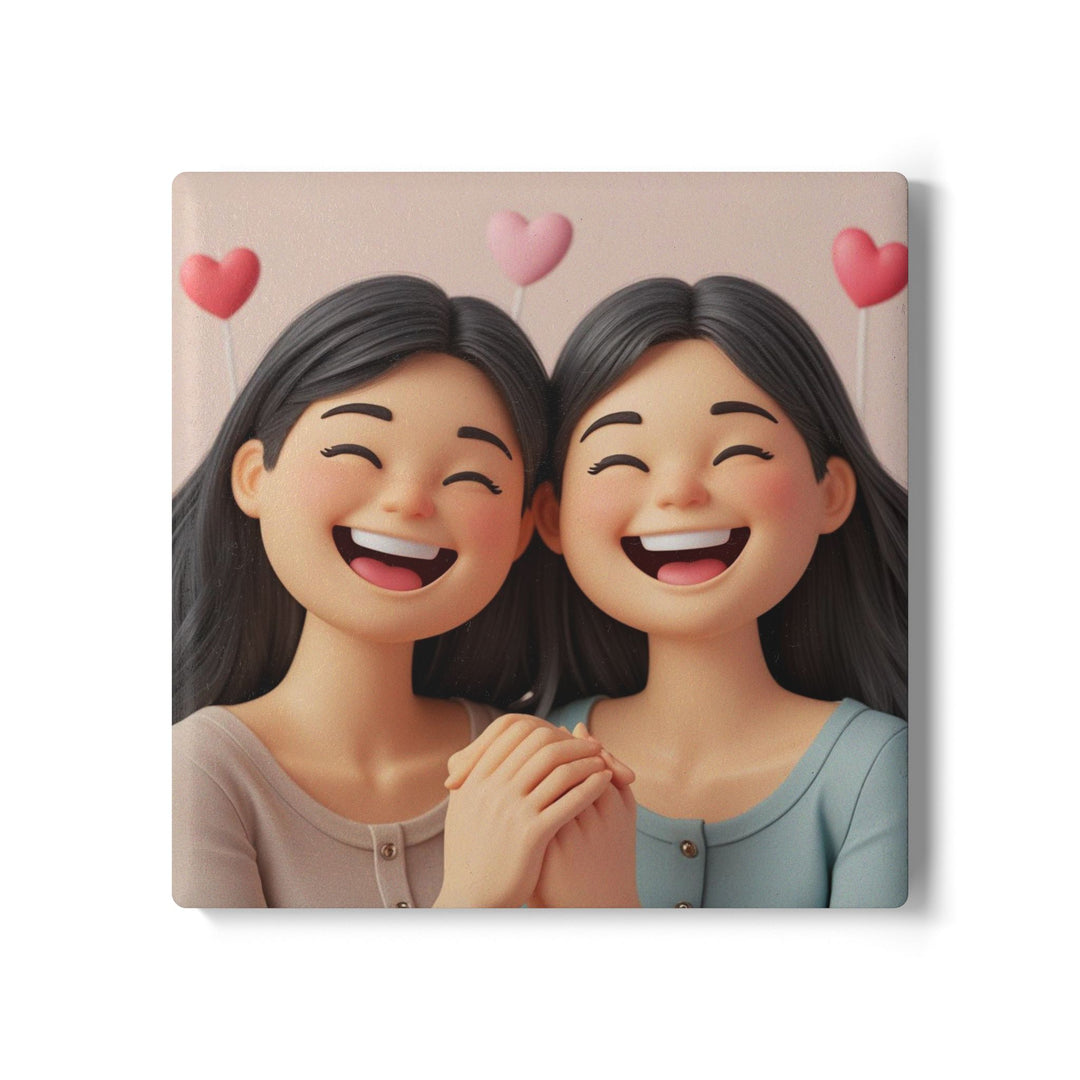 Chic 3D Cartoon Ceramic Coasters – Smiling Girls, Cute & Stylish Decor