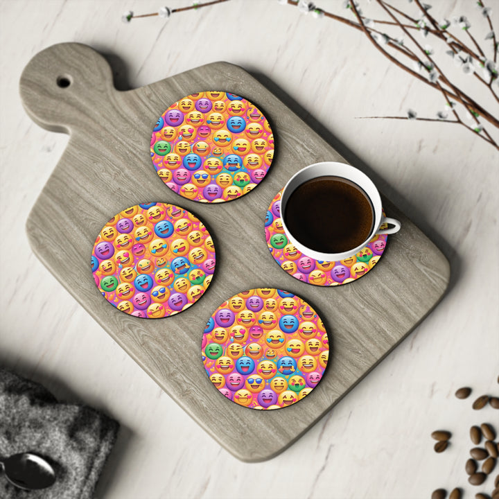 Cheerful Emoji Pattern Coasters – Vibrant, Durable, Fun Table Decor Set