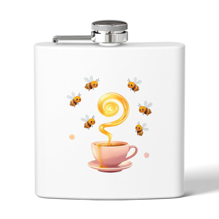 Whimsical Honey Bee 6oz Stainless Steel Flask – Cute Pastel Teacup Gift