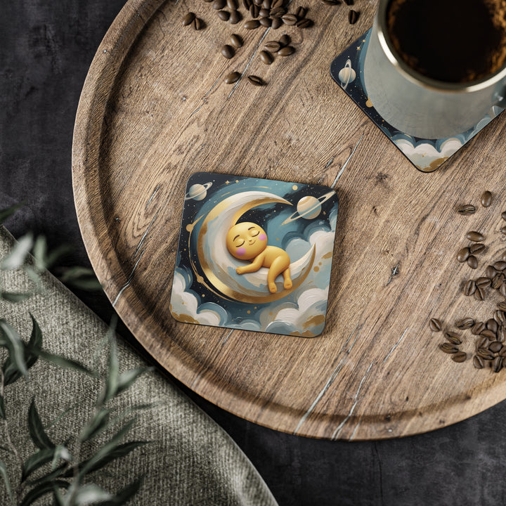 Whimsical Baby Moon & Stars Coasters – Cute Nursery Decor, Set of 4