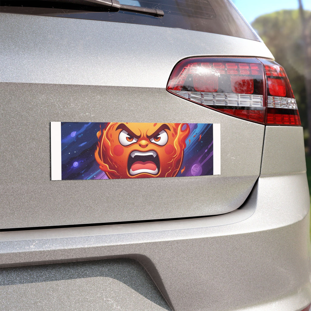 Custom Car Magnet – Fiery Cartoon Sun, Cosmic Vibes, Bold Space Design