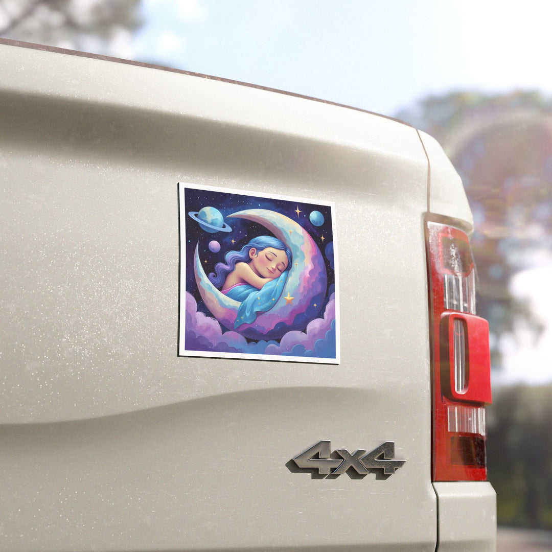 Dreamy Sleeping Girl Moon Car Magnet – Custom, Weatherproof & Reusable