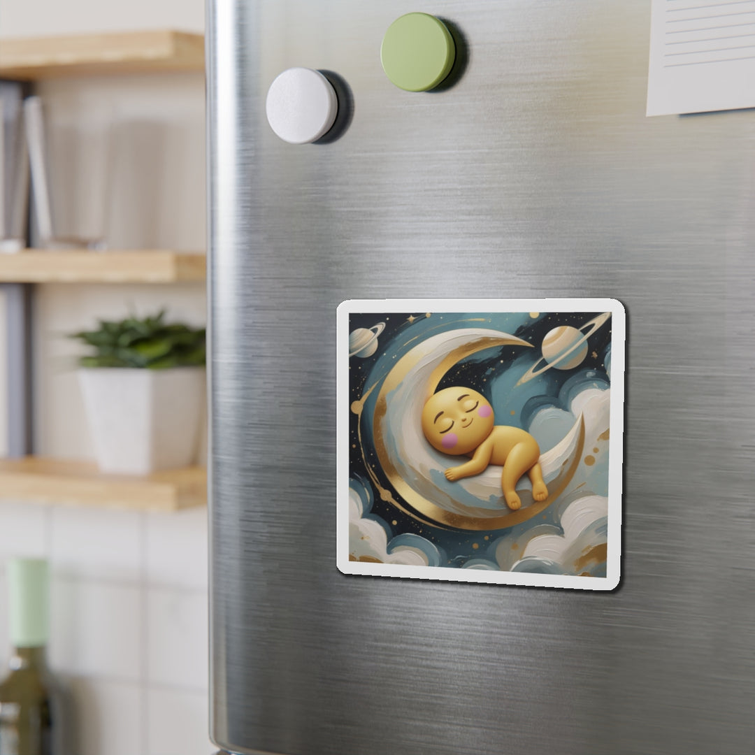 Custom Die-Cut Magnet – Cute Celestial Baby on Moon | Nursery Decor Gift