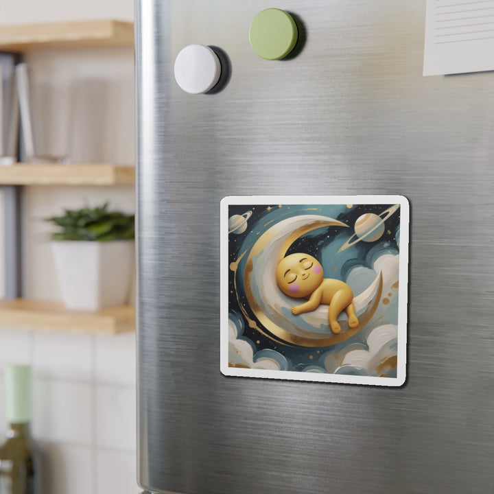 Custom Die-Cut Magnet – Cute Celestial Baby on Moon | Nursery Decor Gift