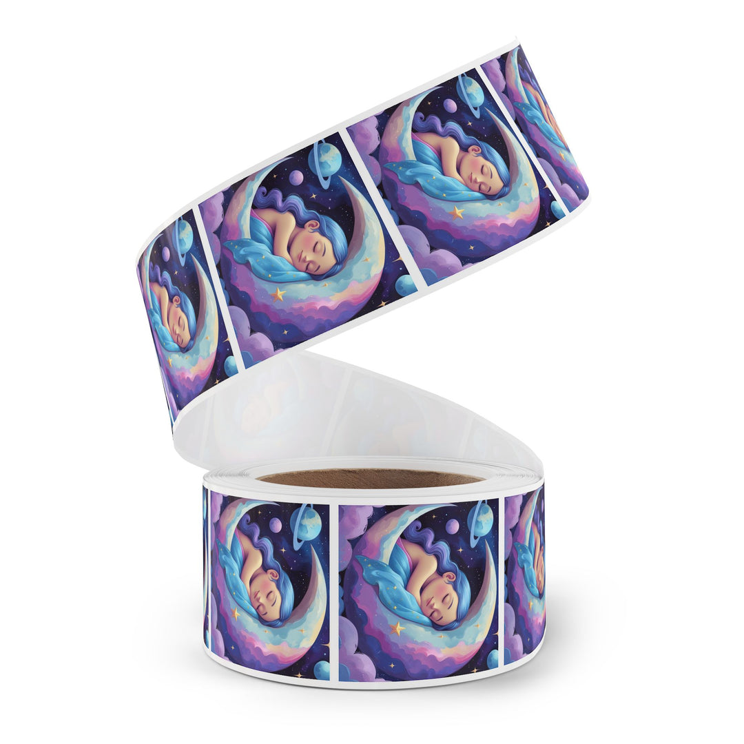 Dreamy Moon Girl Square Sticker Roll – Cute Celestial Custom Labels