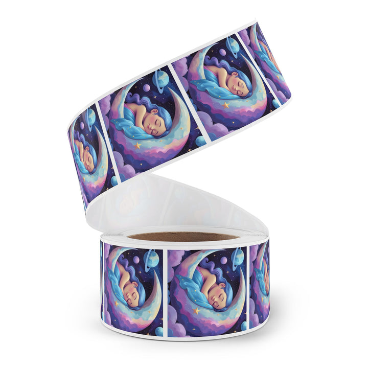 Dreamy Moon Girl Square Sticker Roll – Cute Celestial Custom Labels