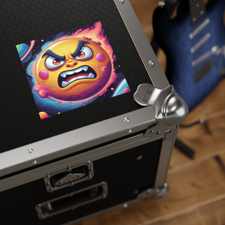 Cosmic Cartoon Angry Sun Laminate Square Sticker – Bold & Durable Art