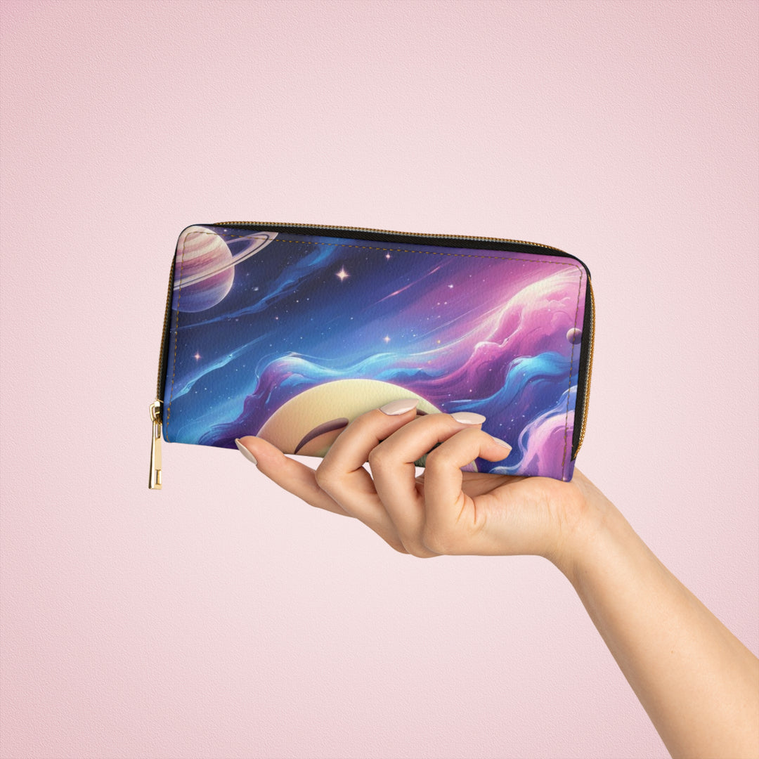 Galaxy Moon Personalized Zipper Wallet – Cute Faux Leather Organizer