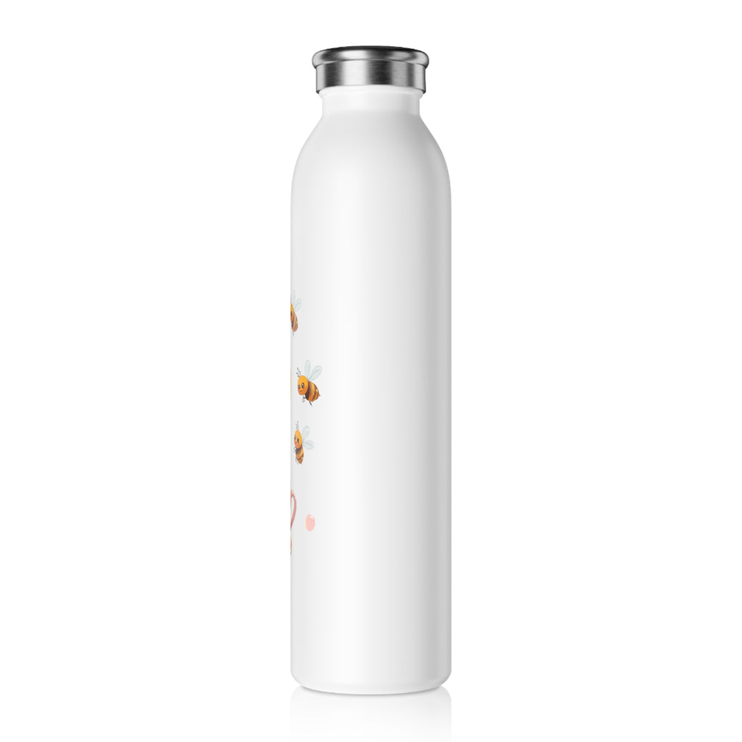 Slim Personalized Water Bottle – Cute Bees & Pink Teacup | 20oz Stylish, Eco-Friendly, Customizable Flask