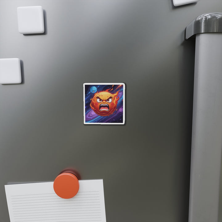 Custom Die-Cut Magnet – Fiery Angry Sun | Cosmic Cartoon Fridge Decor