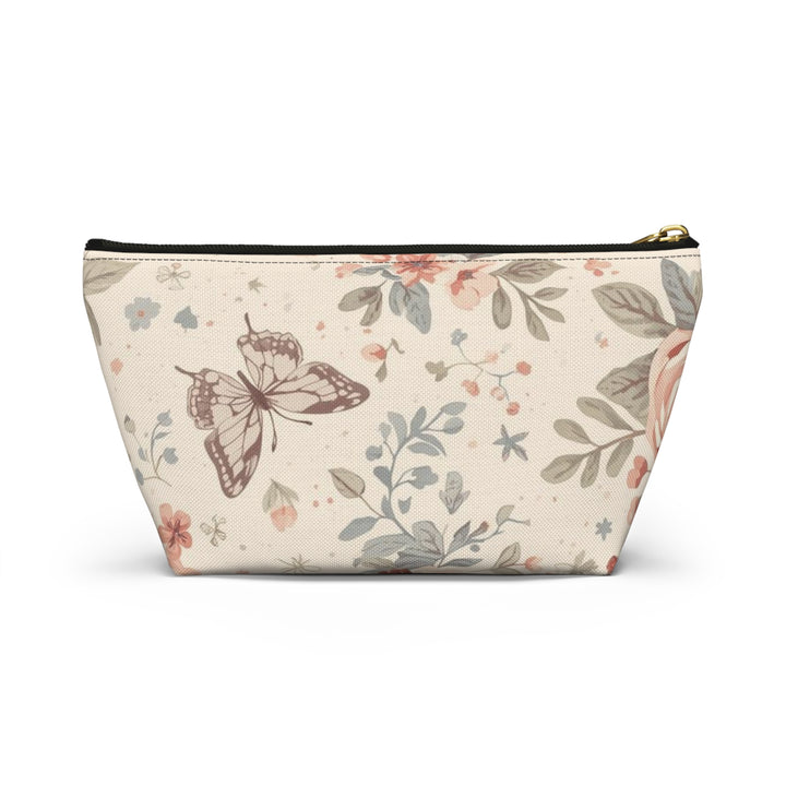 Chic T-Bottom Accessory Pouch – Pastel Floral Roses & Butterflies, Stylish Organizer