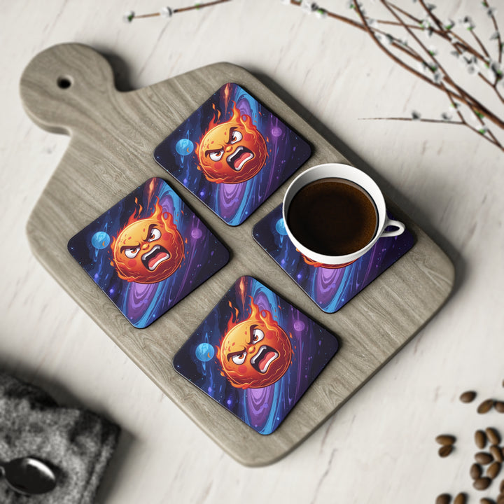 Fiery Cosmic Sun Coaster Set – Bold Cartoon Space Decor for Trendy Homes