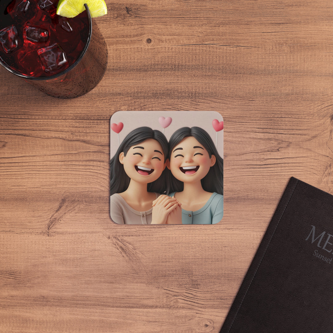 50/100x Premium Square Coasters – Cute Cartoon Girls, Party & Event Ready