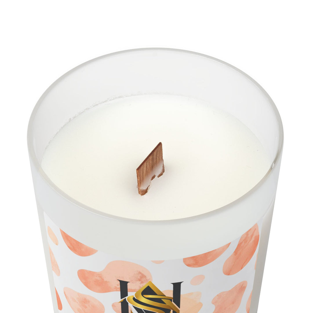 Modern Blush Frosted Glass Candle (11oz) – Chic Crackling Wood Wick