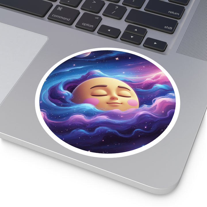Dreamy Galaxy Moon Round Sticker – Weatherproof, Custom Vinyl Decal