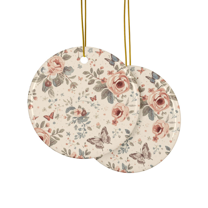 Custom Floral Double-Sided Ceramic Ornaments – Vintage Roses, Set of 1-10