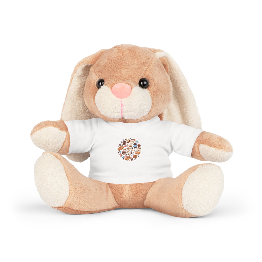 Café Cutie Custom Plush Toy – Personalized T-Shirt with Coffee & Dessert Art