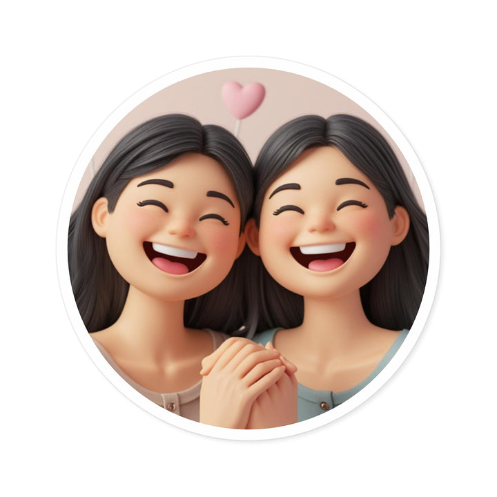 Joyful Friendship 3D Cartoon Round Sticker – Waterproof, Cute & Durable