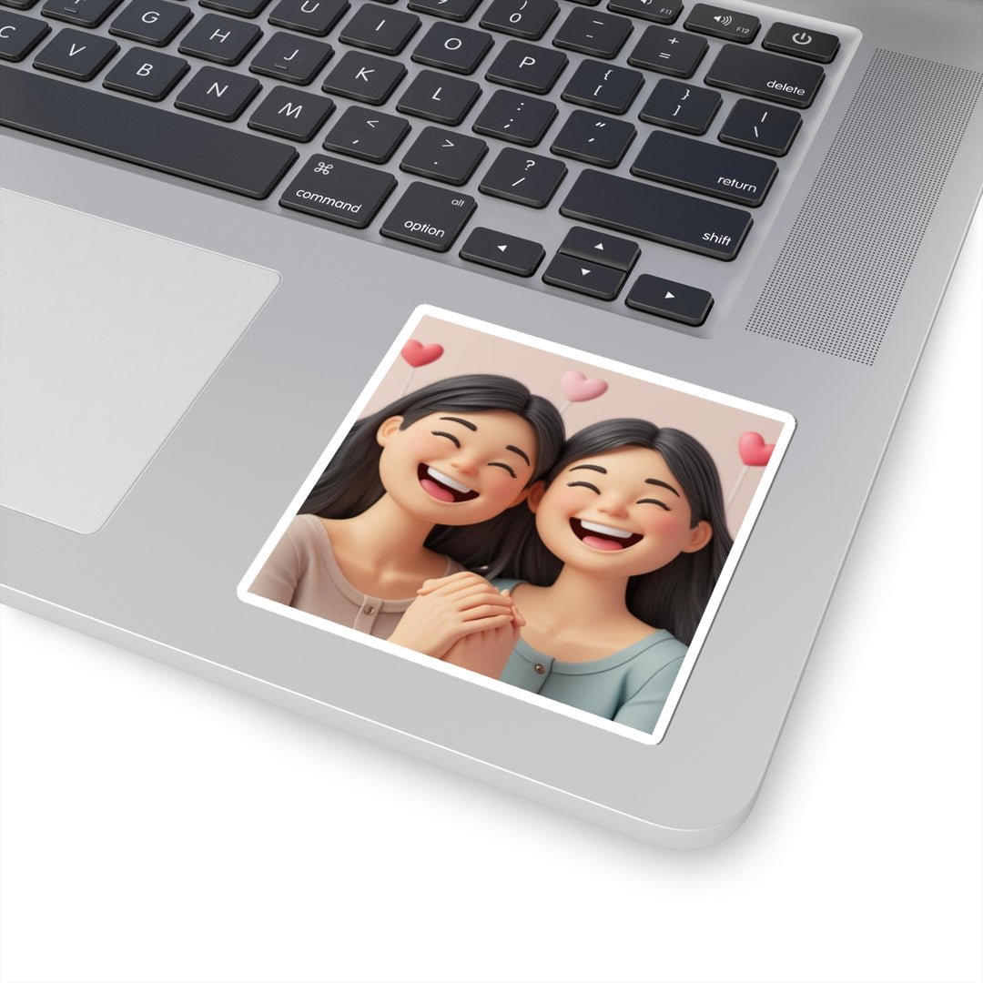 Cheerful 3D Cartoon Kiss-Cut Sticker – Smiling Girls Friendship Vibes