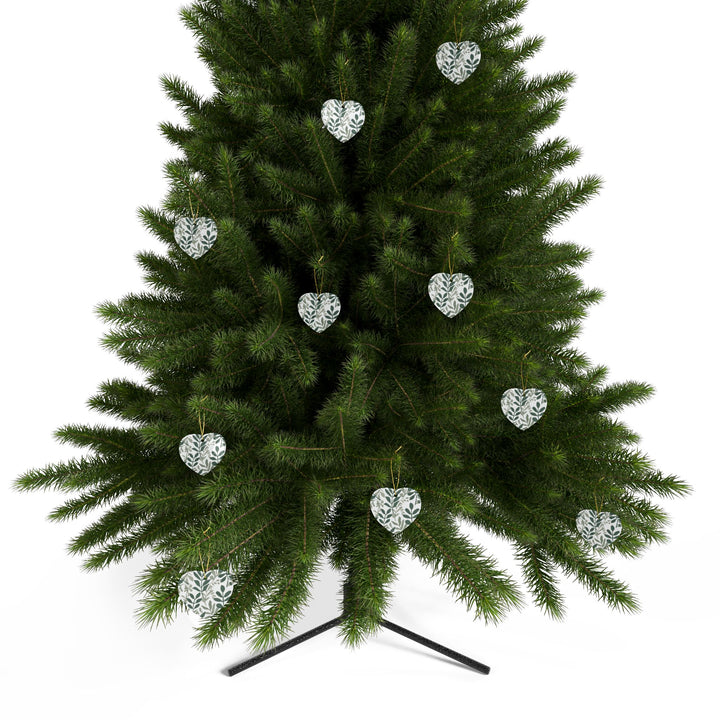 Personalized Ceramic Ornaments – Modern Botanical Leafy Green Design (1–20pcs)