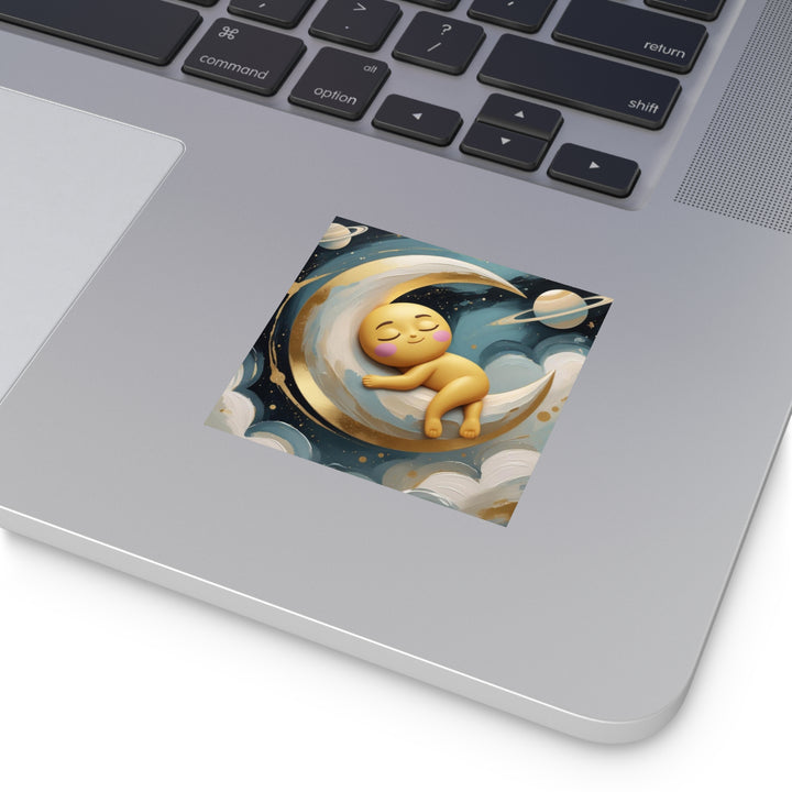 Whimsical Celestial Square Laminate Sticker – Cute Baby Moon & Stars Design