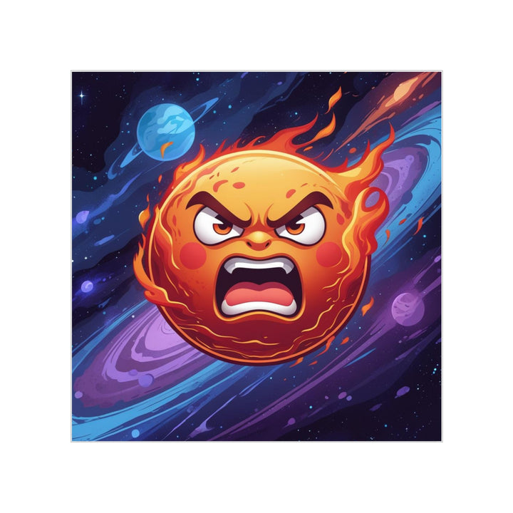 Transparent Square Outdoor Sticker – Angry Sun Cosmic Cartoon Decal, 1pc