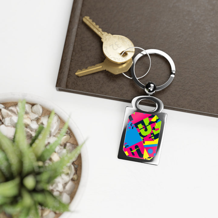 Custom Rectangle Photo Keyring – Bold Geometric Neon Abstract Design