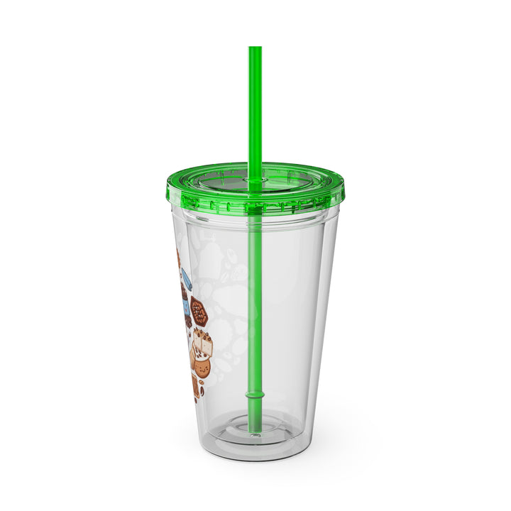 Sunsplash 16oz Tumbler – Cute Café Cartoon Coffee & Dessert, Straw Included