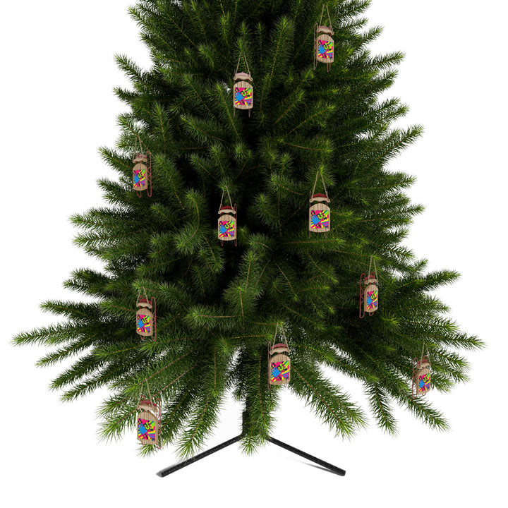 Personalized Sled Ornaments – Bold Neon Geometric Holiday Decor Gift