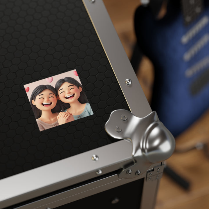 Cartoon Besties Square Sticker – Weatherproof, Removable, Customizable