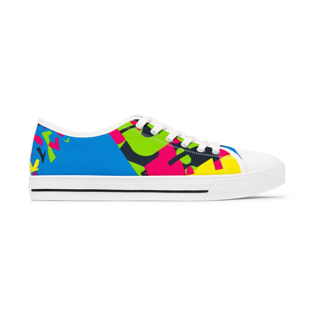 Women's Low Top Sneakers – Neon Geometric Abstract, Custom, Memory Foam Comfort
