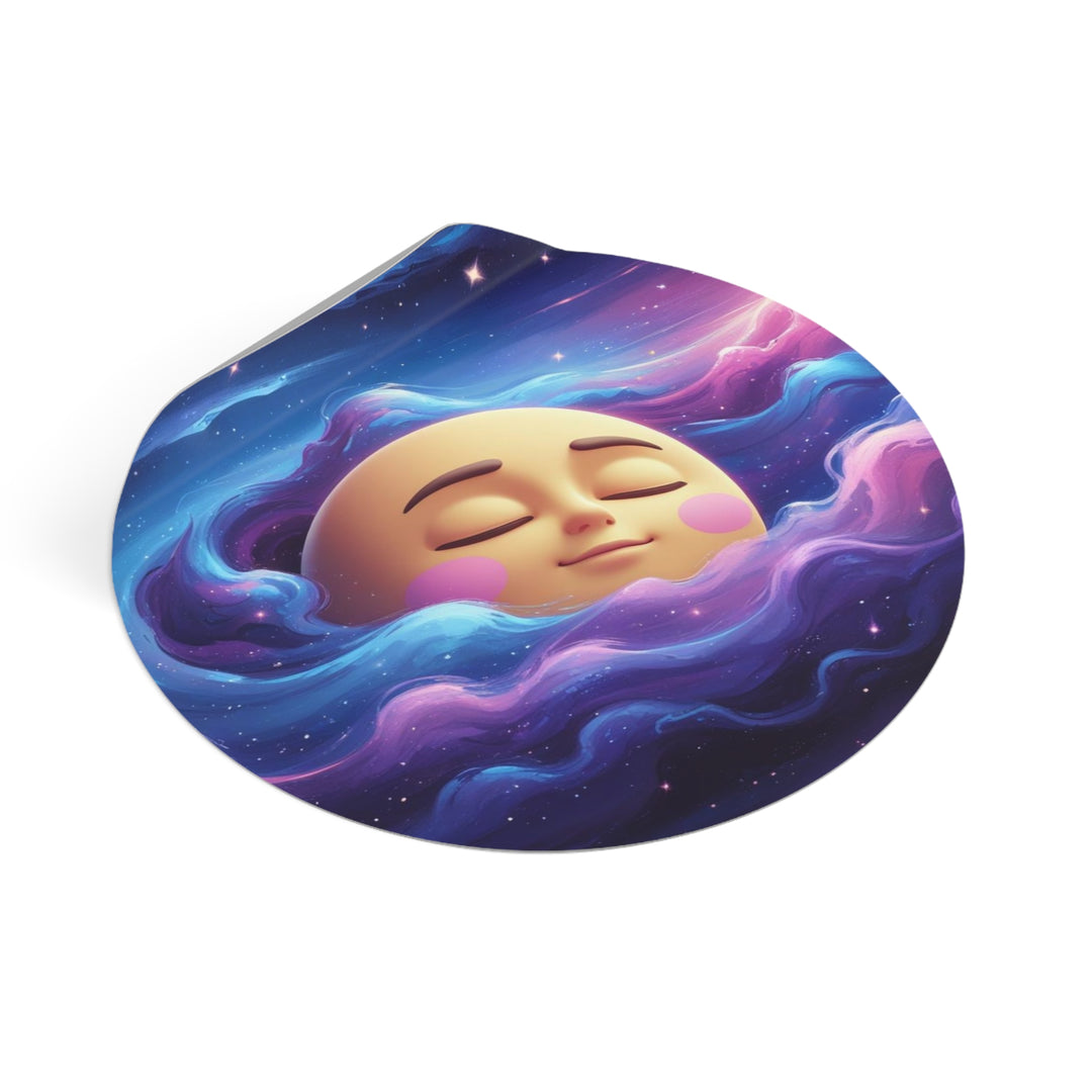 Custom Round Vinyl Sticker – Dreamy Galaxy Moon | Waterproof & Trendy