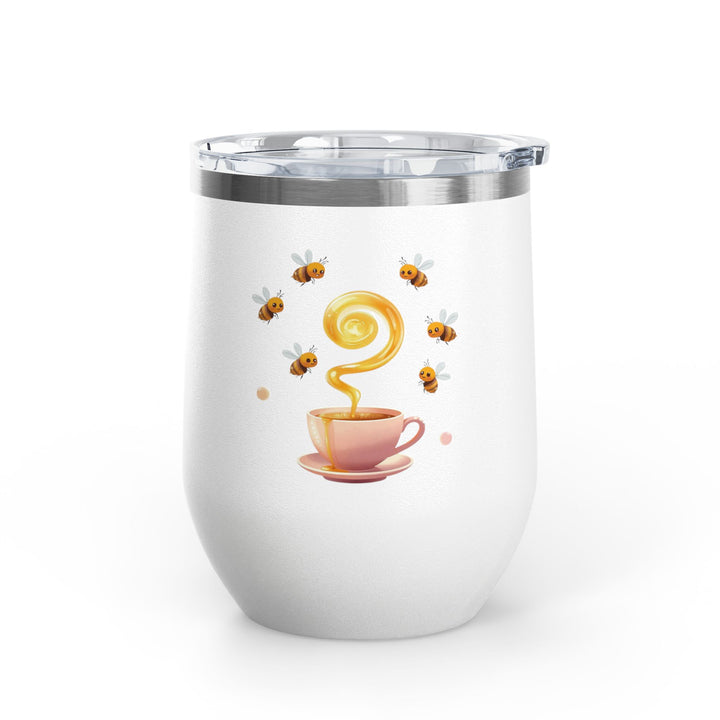 Bee Happy 12oz Stainless Steel Wine Tumbler – Cute Honeybee Pastel Design