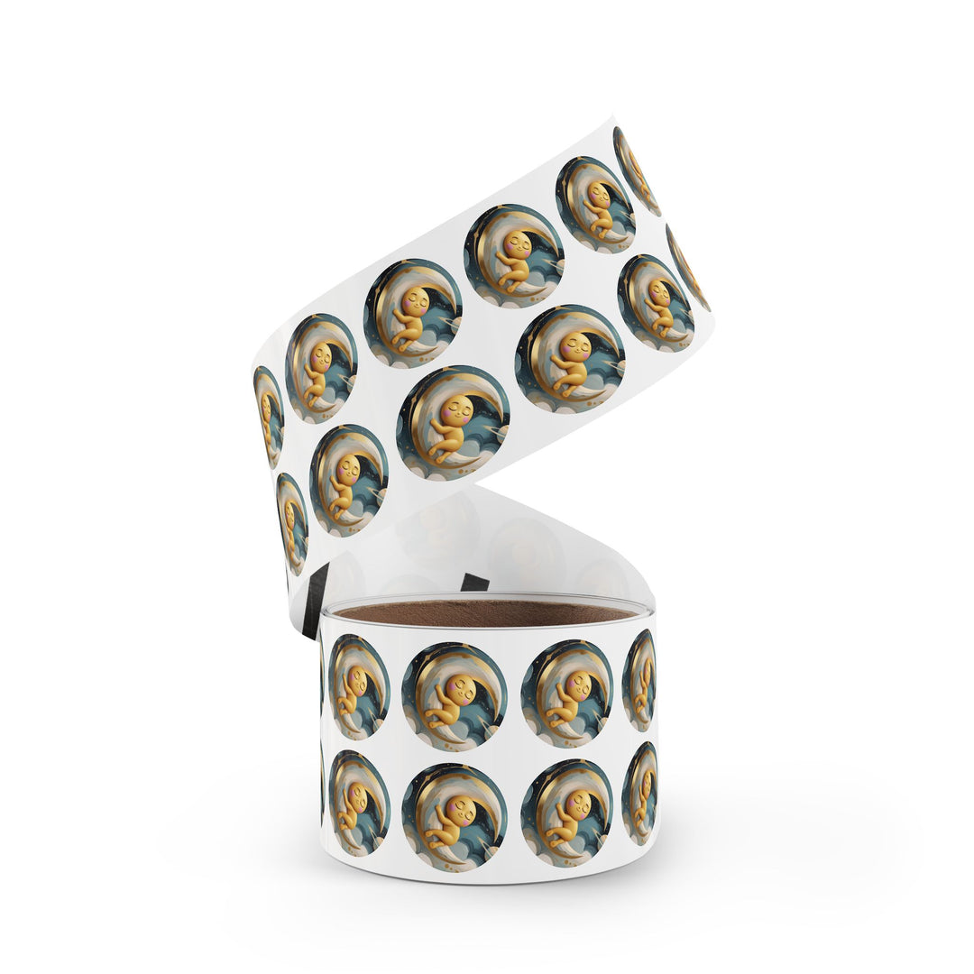 Celestial Baby Moon Round Sticker Label Rolls – Durable, Cute & Glossy