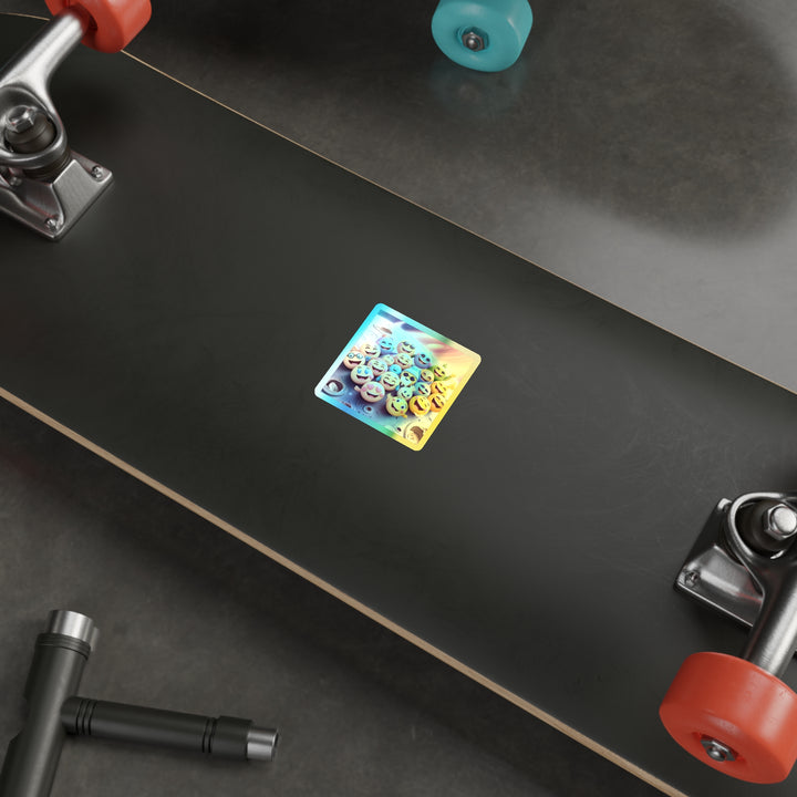 Holographic Die-Cut Emoji Cosmic Sticker – Vibrant, Retro, Fun & Durable!