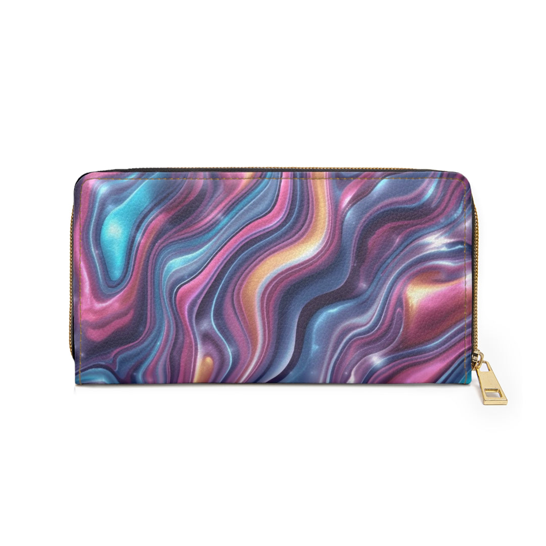 Sleek Iridescent Marble Personalized Zipper Wallet – Stylish, Custom & Secure