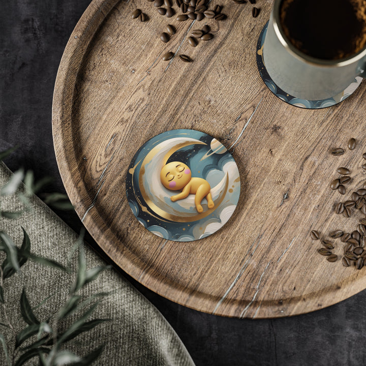 Whimsical Baby Moon & Stars Coasters – Cute Nursery Decor, Set of 4