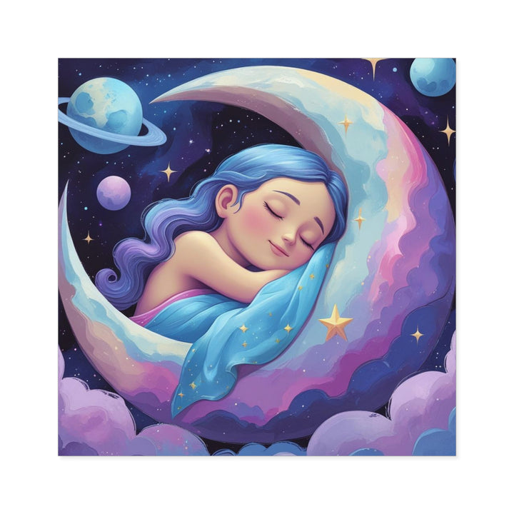 Whimsical Moon Girl Laminate Square Sticker – Dreamy, Durable, Fashion Art