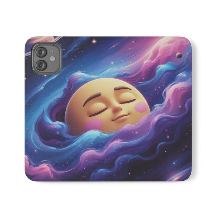 Dreamy Galaxy Flip Case – Cute Moon & Star Wallet Cover, Vegan Leather