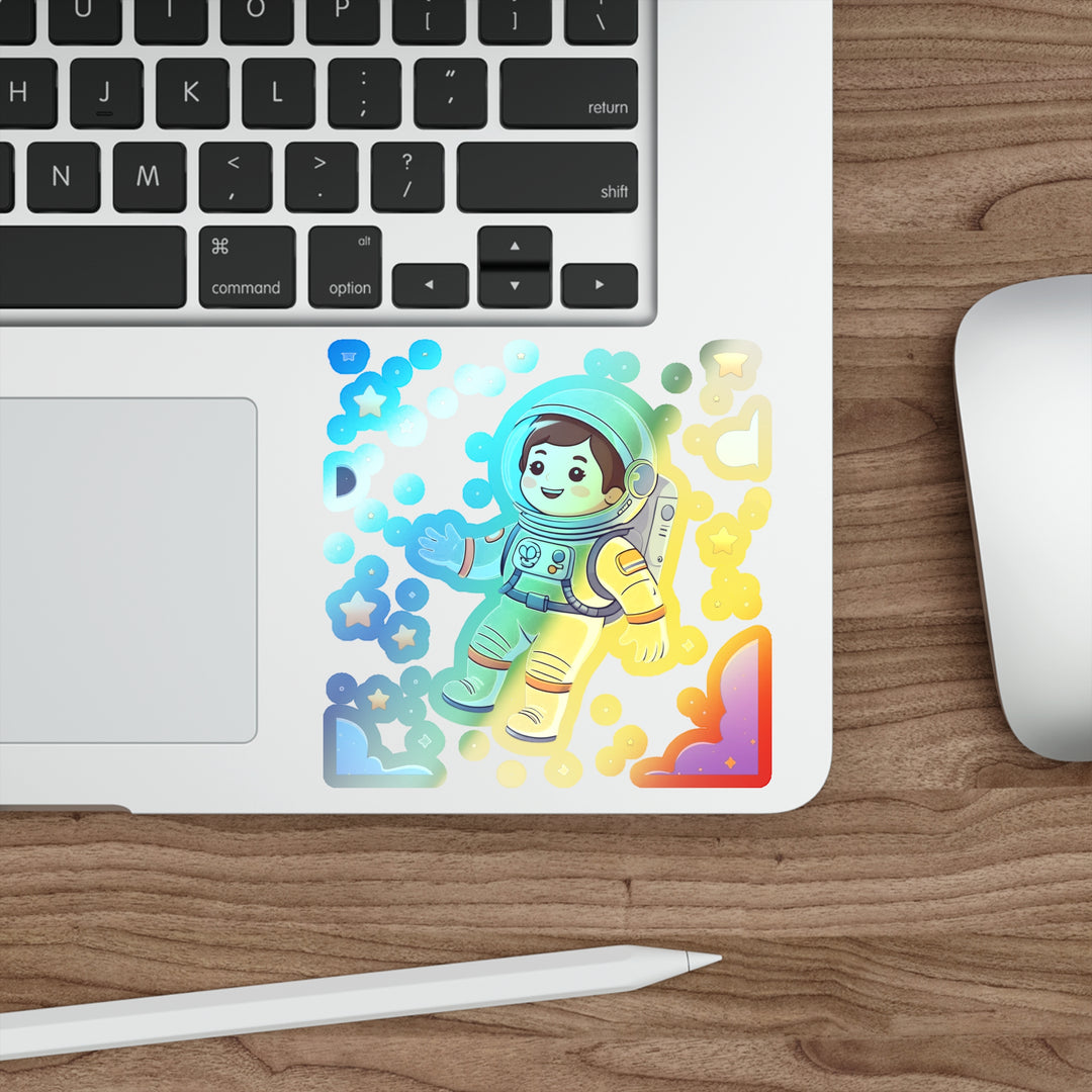 Holographic Die-Cut Astronaut Sticker – Playful Space Cartoon Vinyl Decor