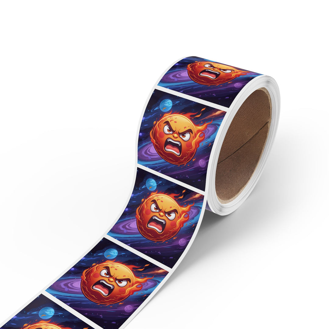 Fiery Cosmic Square Sticker Label Rolls – Durable Custom Sun Design Stickers