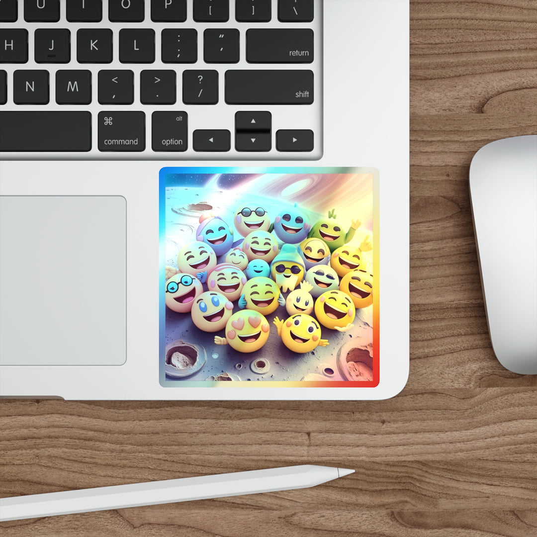 Holographic Die-Cut Space Emoji Sticker – Retro, Vibrant, and Weatherproof!