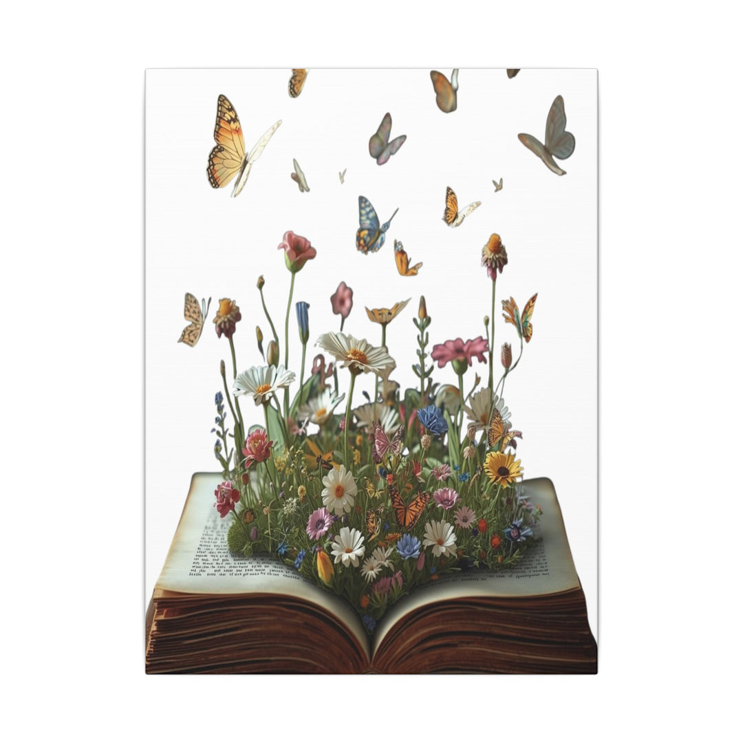 Magical Pop-Up Book Matte Canvas – Whimsical Wildflowers & Butterflies Art