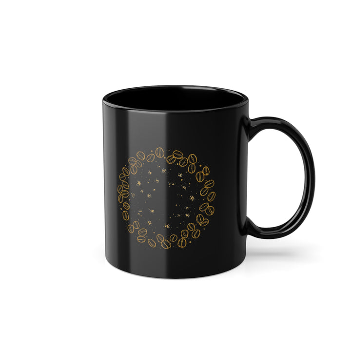 Sleek Black Coffee Cup 11oz – Hand-Drawn Beans, Trendy Gold Accents Mug