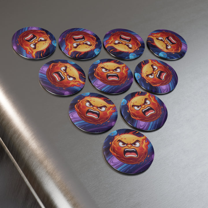 Fiery Angry Sun Cosmic Round Button Magnet – Customizable, Packs of 1/10