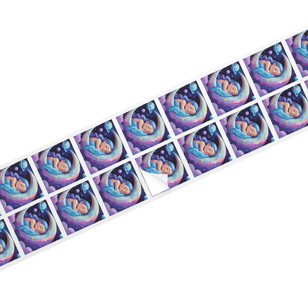 Dreamy Moon Girl Square Sticker Roll – Cute Celestial Custom Labels