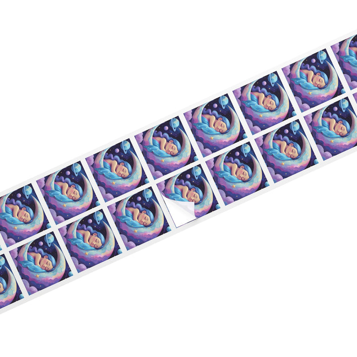 Dreamy Moon Girl Square Sticker Roll – Cute Celestial Custom Labels