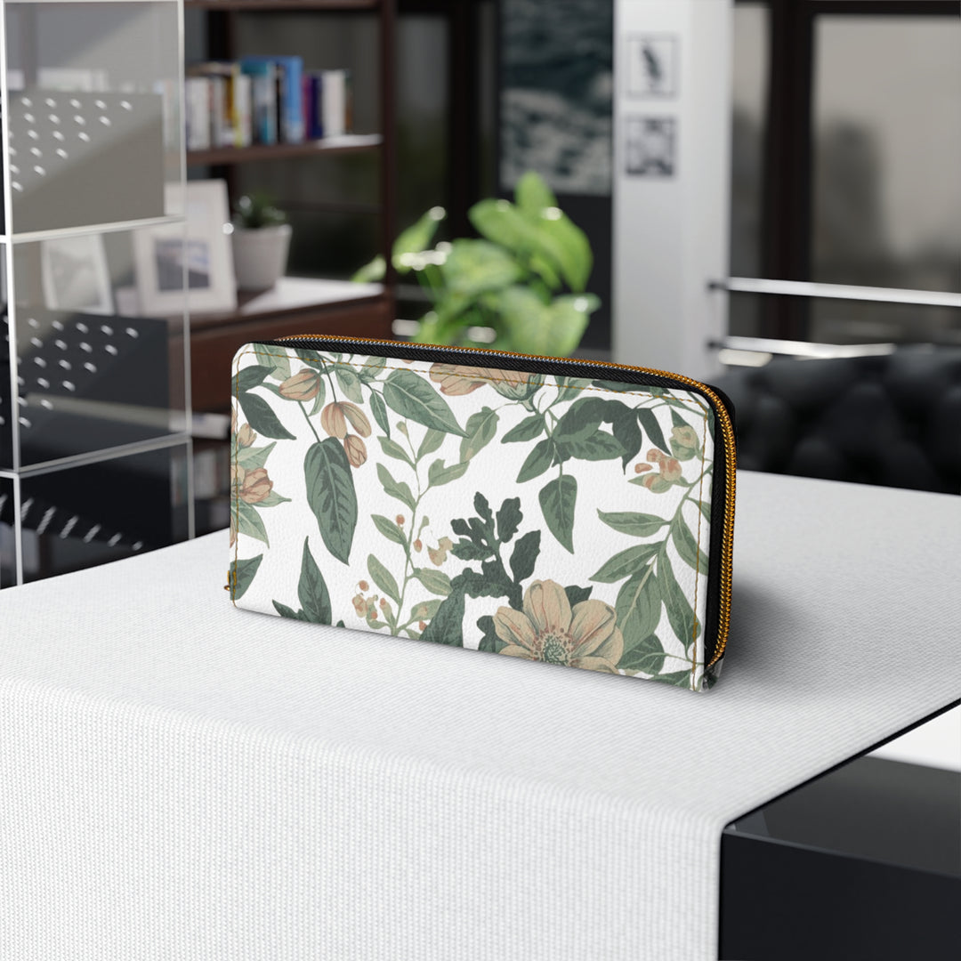 Sleek Personalized Zipper Wallet – Vintage Floral Faux Leather Organizer