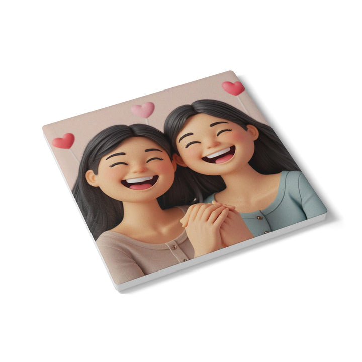 Chic 3D Cartoon Ceramic Coasters – Smiling Girls, Cute & Stylish Decor